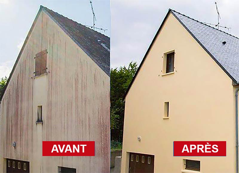 Ravalement peinture façade - Rénovation Prud'homme et fils : Nettoyage, démoussage, traitement anti-mousse, ravalement peinture façade. Rénovation des boiseries peinture et lasure bois. Pose de bardage. Intervention dans le Morbihan( 56)